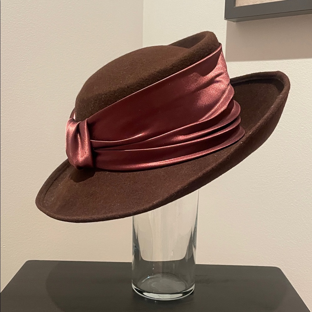 Chic Brown Felt Hat with Satin Ribbon